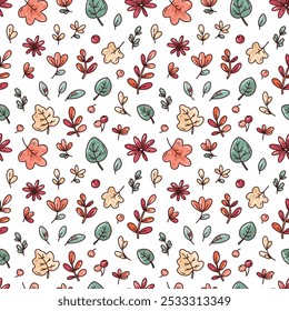 cute vector seamless pattern with flowers and berries. art for prints, card, or stickers