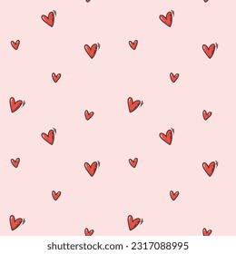 cute vector seamless pattern with fun hearts. hand drawn background. colorful illustration.