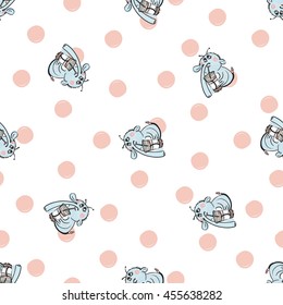 Cute vector seamless pattern with funny monster named Nosed. Fine background in children's, cartoon style.