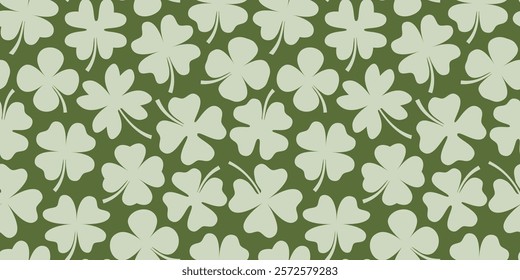 Cute vector seamless pattern with green four leaf clovers for Saint Patrick's Day designs, Geometric botanical floral background