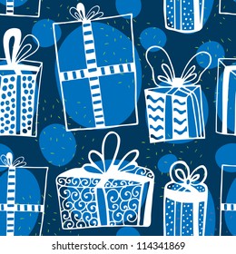 Cute vector seamless pattern with hand drawn gifts