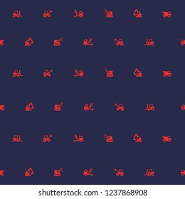 Cute vector seamless pattern with hand drawn construction objects: bulldozer, excavator, crane, tractor, loader. Doodle illustration. Child print.