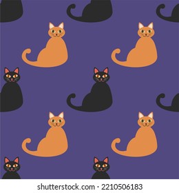 Cute vector seamless pattern with hand drawn different cats, seamless pattern. Pattern for printing on fabric, clothes, wrapping paper, children's things.