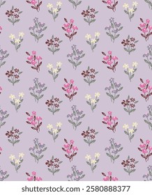 Cute vector seamless pattern with hand drawn floral ornament on a background. Pattern for printing on clothing, fabric, wrapping paper, flower background, wallpaper. Pastel spring background.