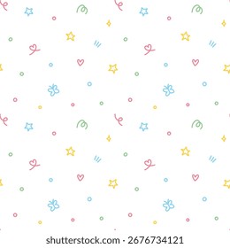 cute vector seamless pattern with hand drawn bright elements on white background