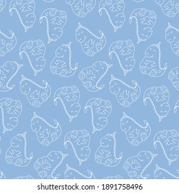 cute vector seamless pattern with hand-drawn dinosaur lovers and hearts. It can be used as wallpaper, poster, print for clothing, fabric, textiles, notebooks, packaging paper, scrapbooking.