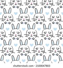 cute vector seamless pattern with hand-drawn bunnies and hearts. it can be used as wallpaper, poster, print for clothing, fabrics, textiles, notebooks, packaging paper, scrapbooking. doodle, sketch