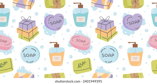 Cute vector seamless pattern with handmade soap