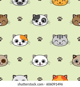 Cute vector seamless pattern with happy cats