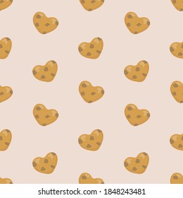 Cute vector seamless pattern with heart shaped cookies