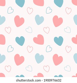 cute vector seamless pattern with hearts on light background. pattern for printing on clothes, wrapping paper, fabric, in the children's room