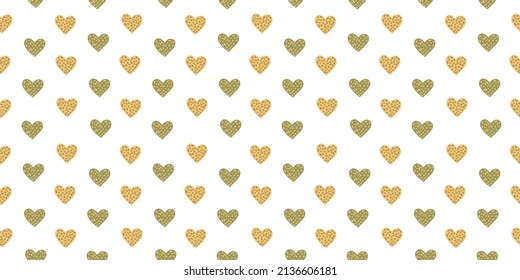 Cute vector seamless pattern with Hearts of pastel colors on a white background. Romantic Heart simple wallpaper. Valentines day background. Children's print.