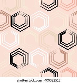 Cute vector seamless pattern . Hexagons, brush strokes.  Endless texture can be used for printing onto fabric or paper.