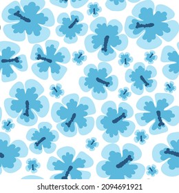 Cute vector seamless pattern with hibiscus flowers. Repeating background for boys and girls. Blank for printing on fabrics and paper in a tropical style
