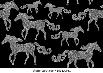 Cute vector seamless pattern with horses