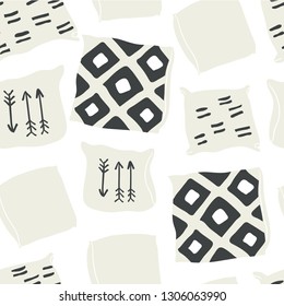Cute vector seamless pattern with hygge elements - pillows. Autumn and winter mood. Stylish pillows textile design isolated on white background. Scandinavian style - Vector