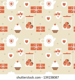 Cute vector seamless pattern of love and sweets