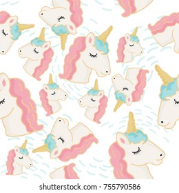 cute vector seamless pattern of lovely unicorn and lines. great for wrapping paper, baby room wallpaper, open card,  interior detail, to print on souvenirs, cups, textile, pin and etc