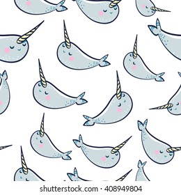 cute vector seamless pattern with manatee 