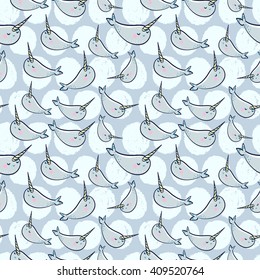 cute vector seamless pattern with manatee and dots