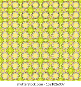 Cute vector seamless pattern with many repeating flower bouquetes. A lot of flowers in yellow, gray and green colors.