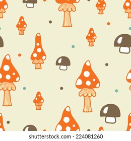 Cute vector seamless pattern with mushroom.