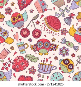 Cute vector seamless pattern with owls.