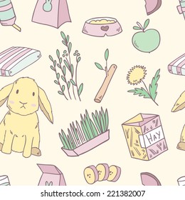 Cute vector seamless pattern with rabbit elements