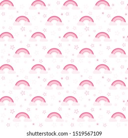 Cute Vector Seamless Pattern with  Rainbow and Stars for Kids. Baby Pink Texture for Use in Design, Scrapbooking,Textule.