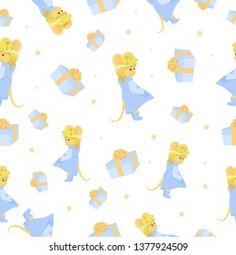 Cute vector seamless pattern with rats. Mouse pattern vector illustration.