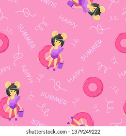 Cute vector seamless pattern with rats. Mouse pattern vector illustration.