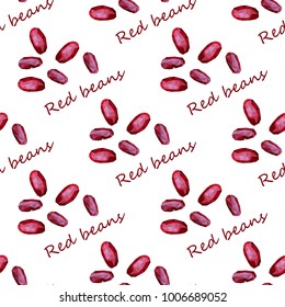 Cute vector seamless pattern with red beans on the white background. Poly style. Vegan, vegetarian and rawism concept. Perfect texture with kidney beans for kitchen interior 
