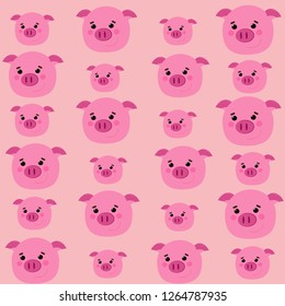 cute vector seamless pattern. rose new year 2019 pig. illustration.