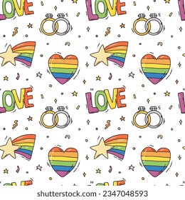 cute vector seamless pattern with star and ring . LGBT colorful background