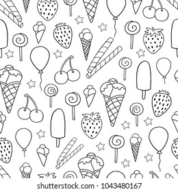 Cute vector seamless pattern with sweets and ice cream.