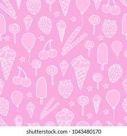 Cute vector seamless pattern with sweets and ice cream.