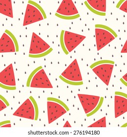 Cute Vector Seamless Pattern With Watermelon Slices. Summer Fresh Fruit Background. Can Be Used For Wallpapers, Surface Textures.