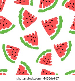 Cute vector seamless pattern with watermelon slices. Summer fresh fruit background.