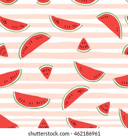Cute vector seamless pattern with watermelon slices. Summer fresh fruit background. Can be used for wallpapers, surface textures.