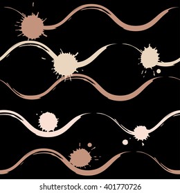 Cute vector seamless pattern . Wavy lines, brush strokes and blots.  Endless texture can be used for printing onto fabric or paper.