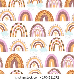 Cute vector seamless rainbow pattern. Print on theme of Easter, spring, summer, nature. Beautiful fashionable packaging, print for fabric, postcard, cover, banner, poster. Use in printing and textiles