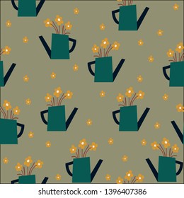 Cute vector seasonal seamless pattern. Seamless flower pattern. Botanical ornament. Modern abstract design for paper, cover, fabric and for your design. Hand-drawn. Flat design. Vector illustration.