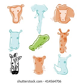 Cute vector set of africa animals  in cartoon style.Collection for children books, posters, textile or site. Each animal isolated and easy to use.
