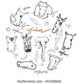 Cute vector set of africa animals  in cartoon style.Collection for children books, posters, textile or site. Each animal isolated and easy to use.