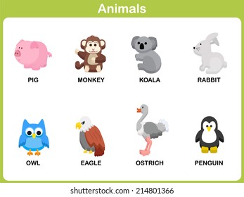 Cute vector Set of Animal for kids : Flat design