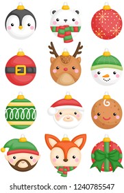 A cute vector set of animals and character christmas balls