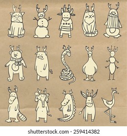 Cute vector set of animals dressed like deers, 