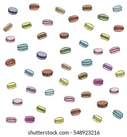 Cute vector set with assorted macarons. Macaroon background