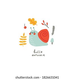 Cute Vector set of autumn - kawaii snail