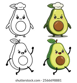 Cute vector set of avocado fruit character in vector illustration with white background 